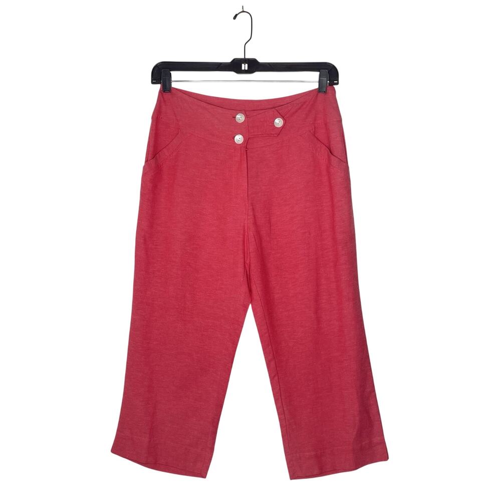 NEW Adini Womens Linen Blend Capri Pant M‎ Vintage Pink Beachy Lagenlook Boho